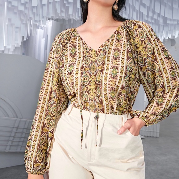 SHEIN Tops - Patterned Long Sleeve Women's Top